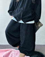 Wide Balloon Set-Up Shiny Velvet Big Hood Zip-Up Hoodie 🖤🐣 3 COLOR