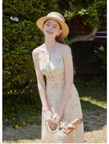 Dahlia Floral Halter Dress Yellow
