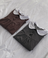 ラウンドカラーストライプフリルTシャツ