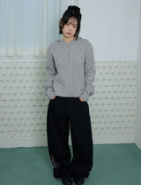 FLOWER WAFFLE BUTTON HOODIE - GRAY