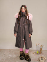 Two-tone Fox Fur Collar Oversized Down Coat
