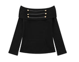 Gold Button Off-Shoulder Knit Top
