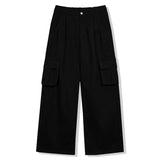 カーゴ ドローストリング ワイド コットン パンツ (black)