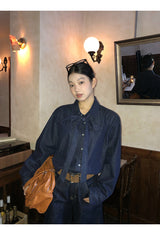ディープブルーボウタイデニムシャツ