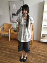 ハナミレースユーネックボタン半袖Tシャツ