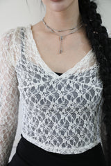 V-neck crop lace T (3color)