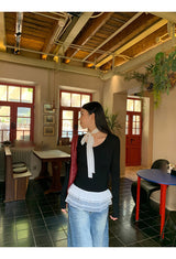lace frill scarf long-sleeve t-shirt
