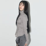 Rough High-Neck Cardigan (Grayish Brown) F25QB075