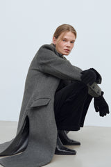 SIDE CUT OUT SINGLE WOOL COAT - CHARCOAL