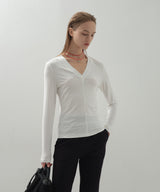 Deep V-neck Panel Top_White
