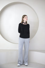 Drape Shirring Muffler T-shirt Black