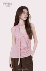 Indie pink choker V-neck wrap sleeveless t-shirt