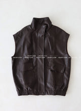 leather oversized fit vest jacket