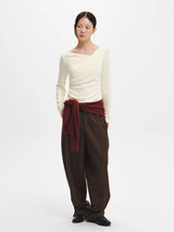DRAPE SHIRRING LONG SLEEVE T-SHIRT