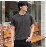 スラブヘンリーネッククロップTシャツ チャコール