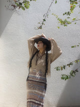 FRINGE V-NECK KNIT TOP (BEIGE)
