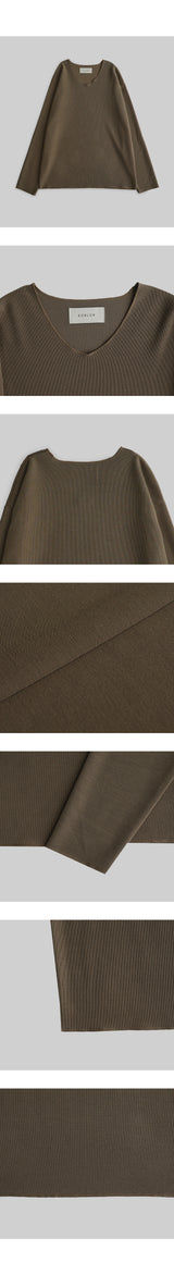 V-neck basic knit tee [Mocha]