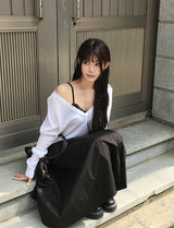 Soring Button See-Through Deep V Knit