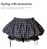 チェックバルーンスカートパンツ -Black