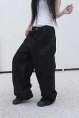[unisex] コーテッドブラックワイドパンツ