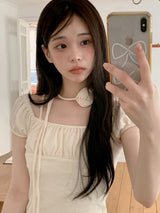 #ハノレイヤードリブ半袖Tシャツ + ローズタイセット (3color)