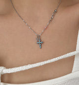 sif color twin cross turquoise vertical double ball short long layered gemstone necklace