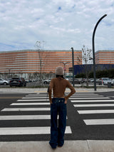 Y2KバックポイントXストラップビジョワイドルーズフィットデニムロングパンツ (ブルーデニム)