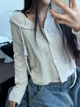SEMI SEE THROUGH BOUCLE フーディーカーディガン 🩵🩶🖤🧸4COLOR