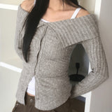 Tsupol Bokashi Collar Off-Shoulder Burton T-shirt