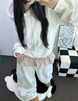 チェックフリルカンカンフーディーTシャツスウェットシャツ💟🤍🖤🩶3カラー