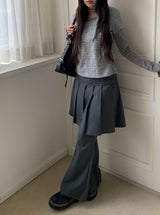 [Muffler Set/Fake Layered] Chad Stripe Layered Short Sleeve Knit T-Shirt Set