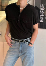 [S/S] Pleats pocket henry neck t-shirts(3color)