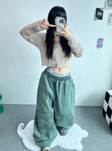 フロントカーゴワイドコットンパンツ🖤💚💛🤎 - 4カラー