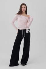09 Numbering straight pants, Black