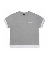 レイヤードロールアップクロップドTシャツ - グレー