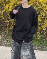Sheer Raw-Edge Waffle Long Sleeve