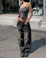 Dark washing wide pants