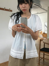 Leonne Lace Punching Short Sleeve Blouse