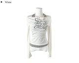 ドリューホルターレイヤードレタリングオフショルダーTシャツ