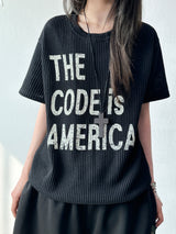 Cody Unai Big Letter Semi-Cropped Ribbed Knit T-Shirt 3color