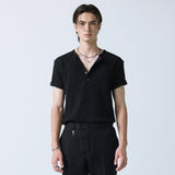 western yoke waffle henley neck half sleeve black