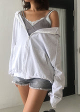 SHIRRING HOOD ZIP-UP 