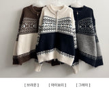 Ara two-tone Nordic pattern two-way zip-up cardigan