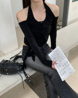 [MADE] Halter tie T - black