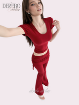 Liiv short-sleeve cap training shirring pants set (REGULAR PANTS)