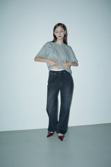 Wide washed denim pants_black