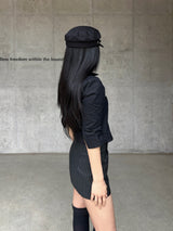 Classic Noir Metal Button Black Loop Sailor Cap (Black)