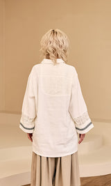 Lace color combination linen shirts Ivory