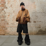 RELABEL 24SS ‘Vintage Mud’ Suede Colourblocked Bat Sleeve Mid-Length Zip Jacket