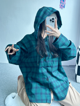 DAILY OVER HOOD SHIRT BLOUSE💚💙❤ - 3 COLORS